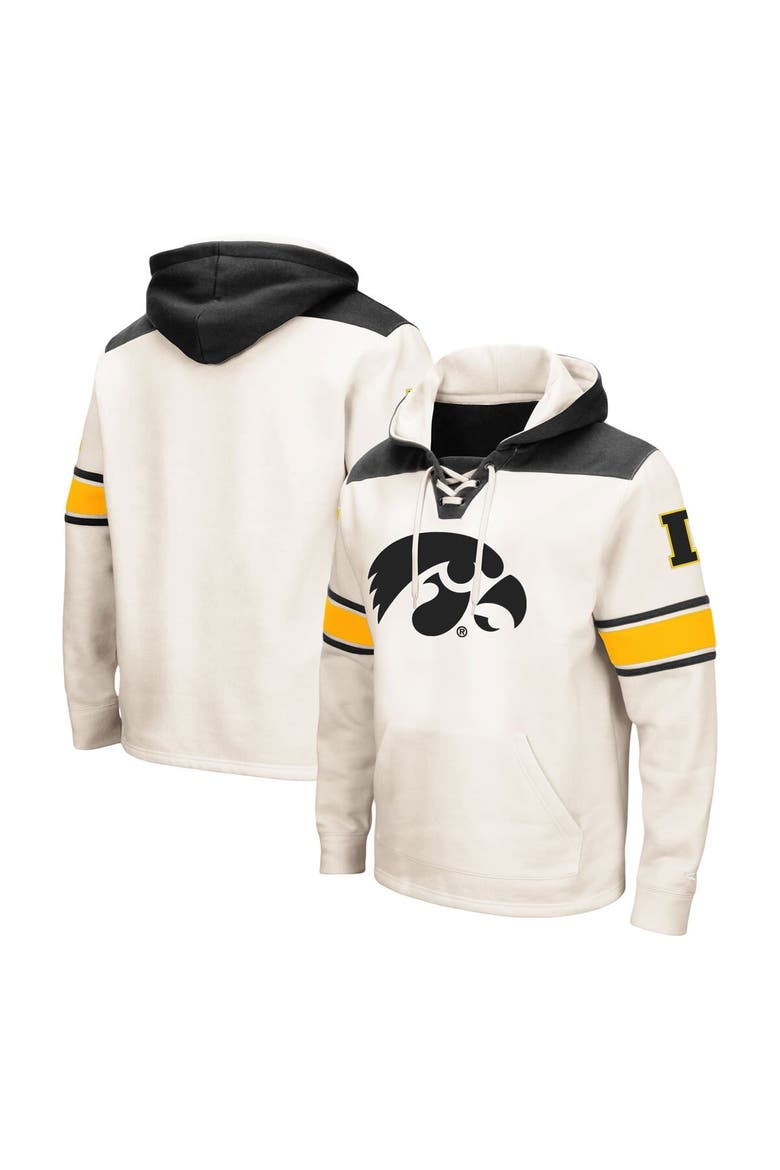 Men's Colosseum Cream Iowa Hawkeyes Big & Tall Hockey Lace-Up Pullover Hoodie, Main, color, Cream