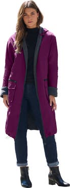 Roaman's Plus Size Knee Length Hooded Nylon Jacket