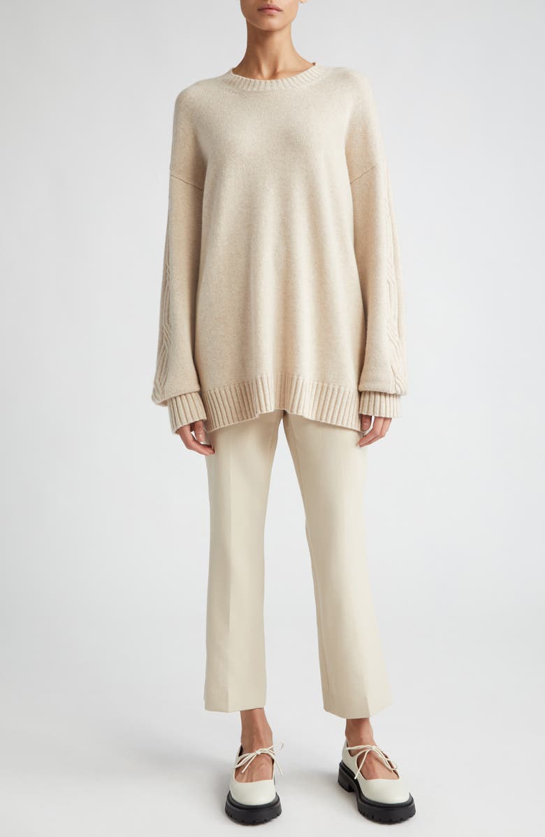 Max Mara Vicini Cable Knit Sleeve Cashmere Crewneck Sweater, Alternate, color,