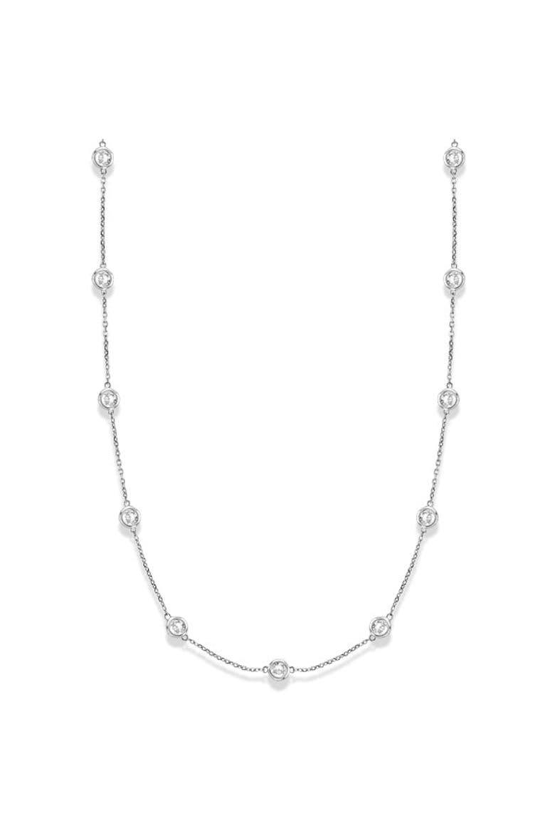 Natural Diamond Station Necklace Bezel-Set 14k(3.0ctw), Alternate, color, White Gold
