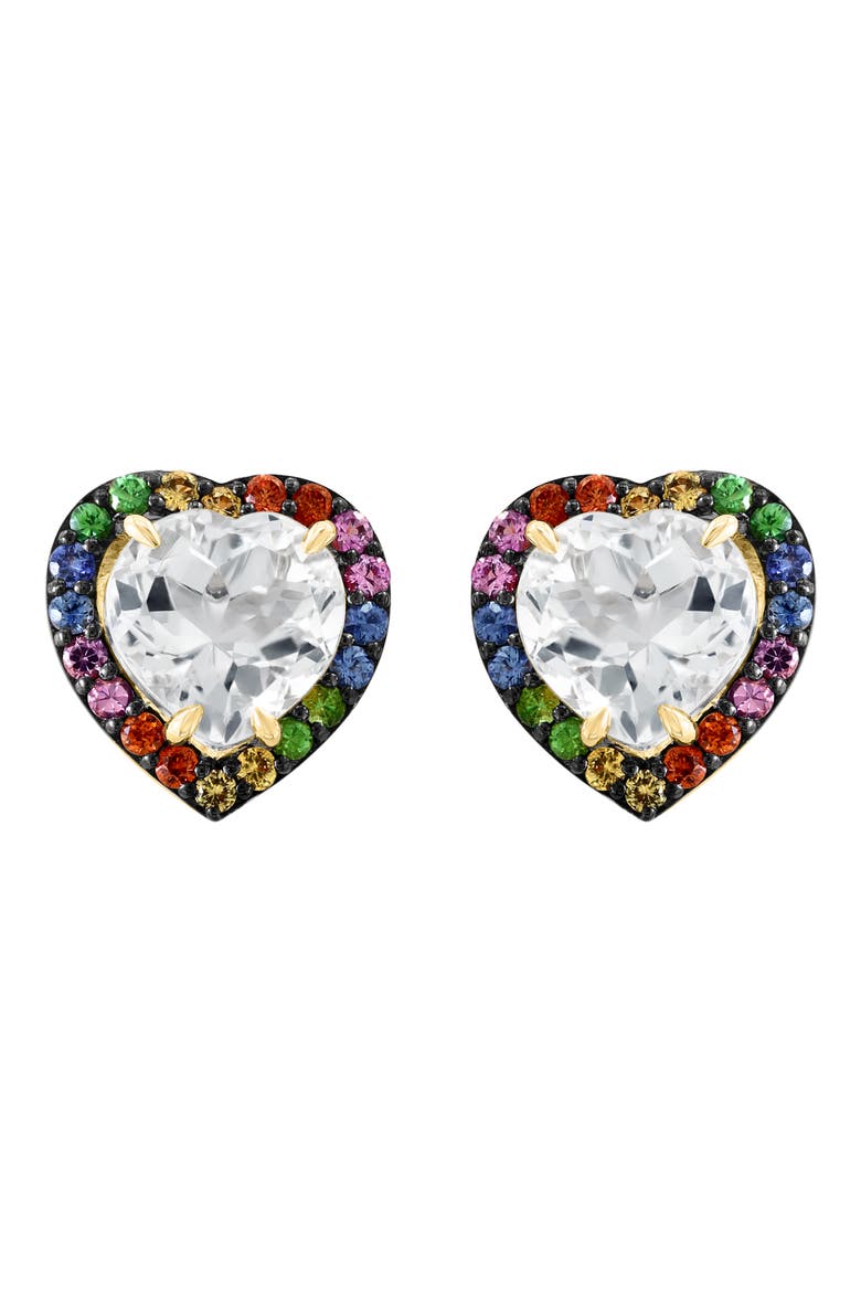 White Sapphire & Semiprecious Stone Heart Stud Earrings, Alternate, color, GOLD MULTI