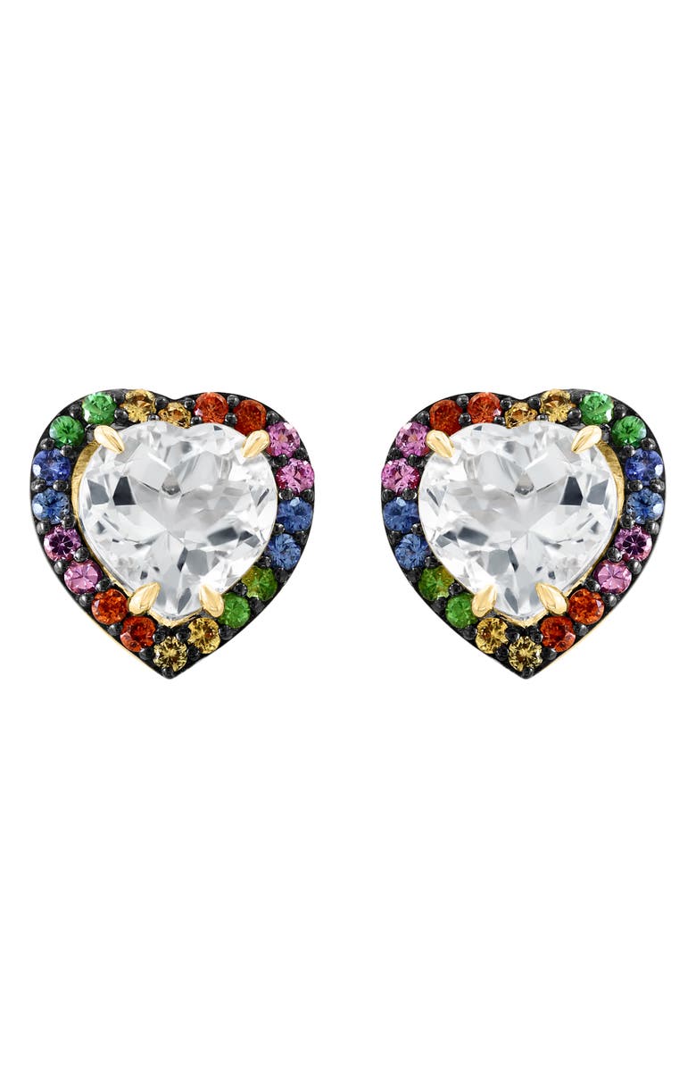 EFFY White Sapphire & Semiprecious Stone Heart Stud Earrings, Alternate, color,