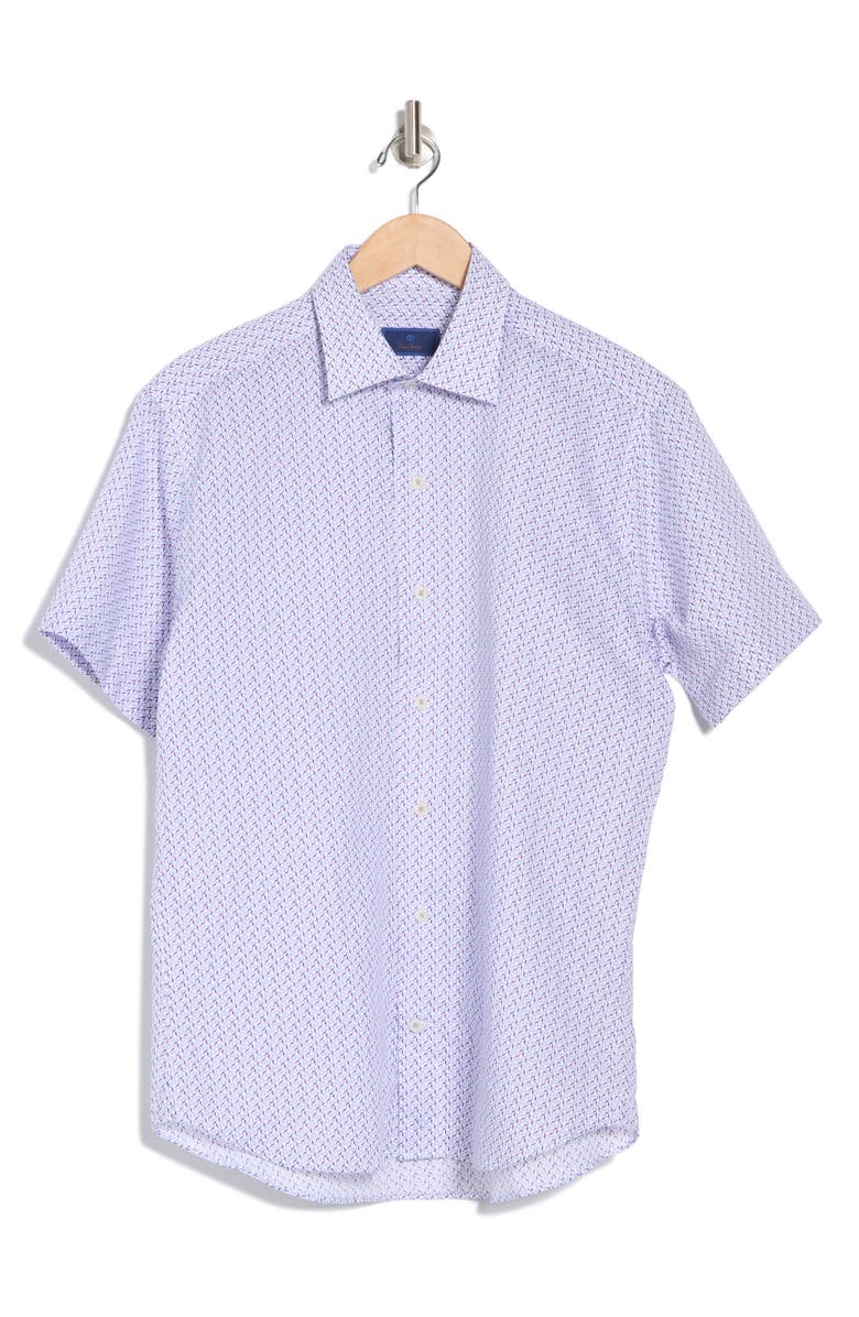 David Donahue Geo Print Short Sleeve Sport Shirt, Alternate, color, 