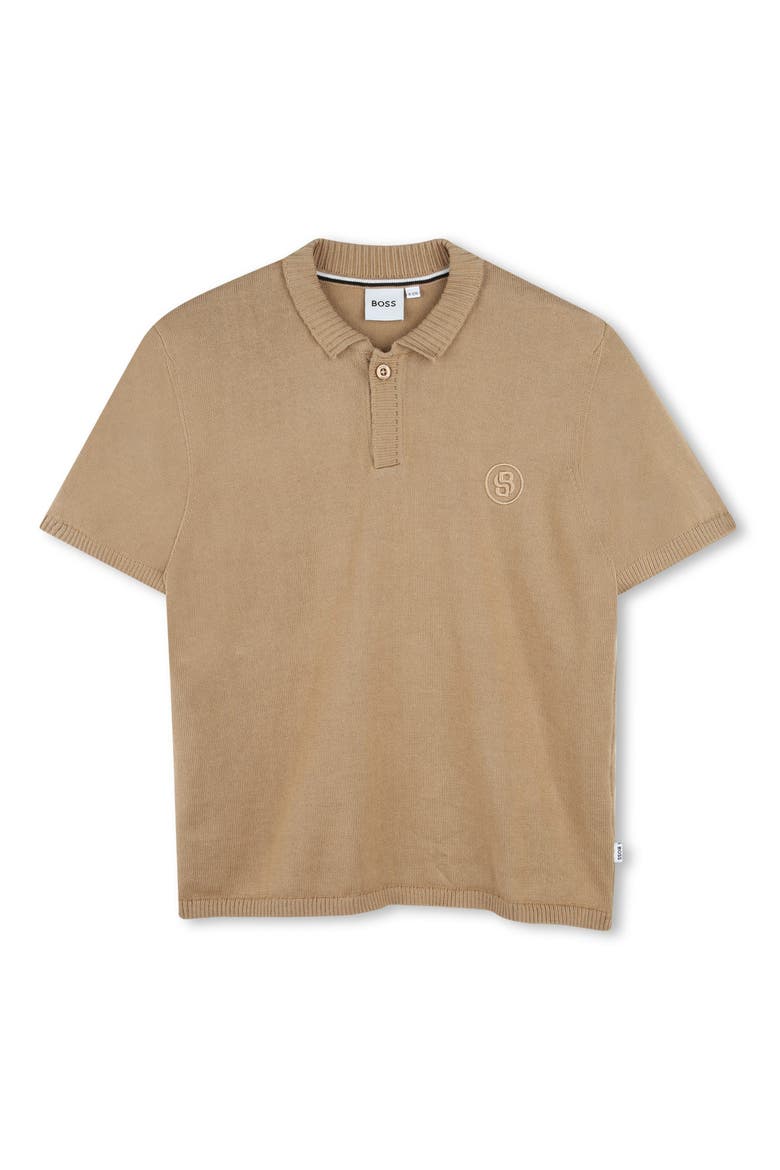 Kids' Rib Collar Cotton Polo Shirt, Main, color, COOKIE