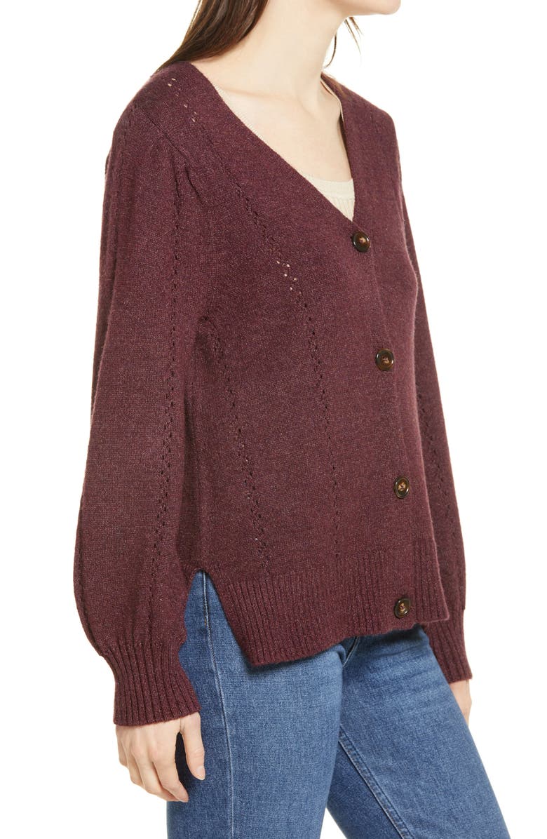 Wit & Wisdom Blouson Sleeve Pointelle Cardigan, Alternate, color,