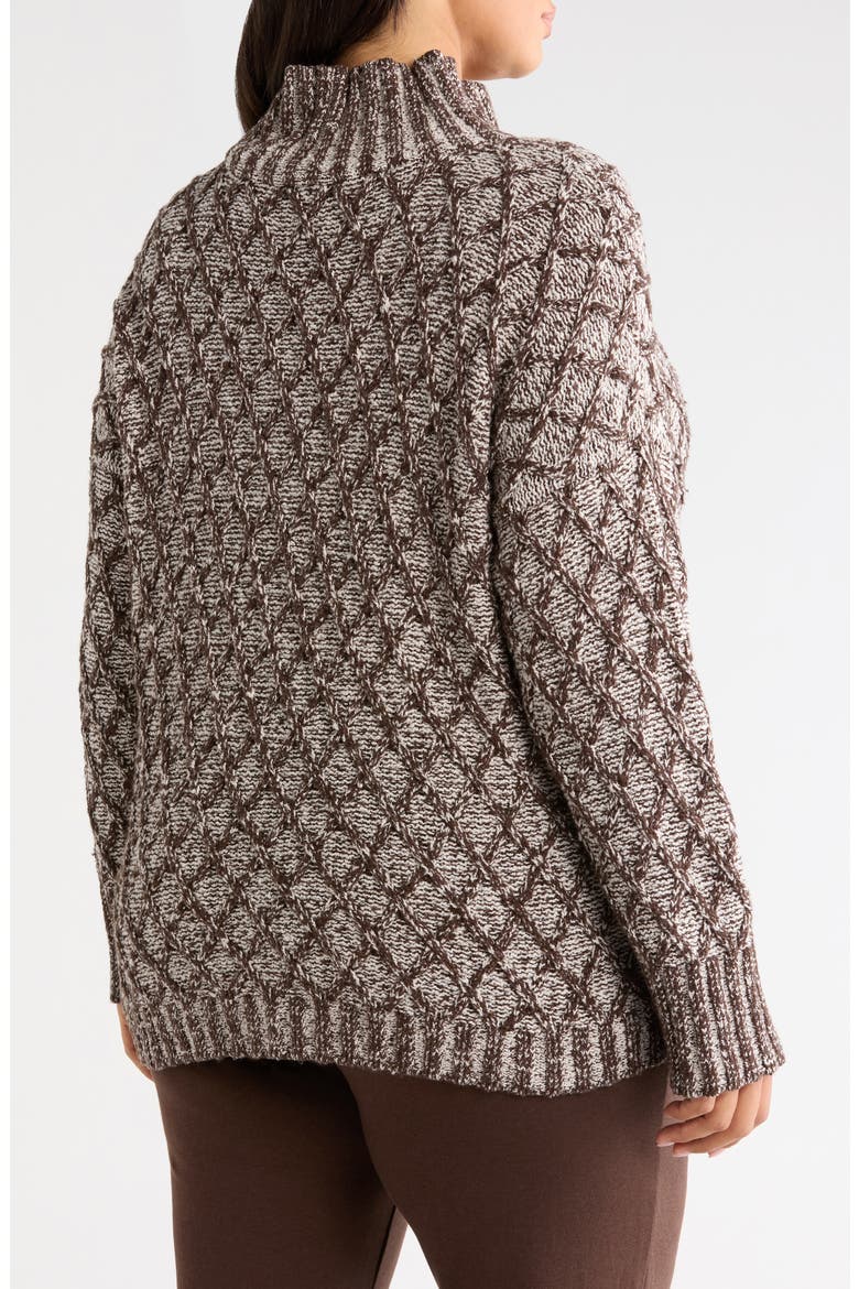 Diamond Cable Mock Neck Sweater, Alternate, color, COFFEE