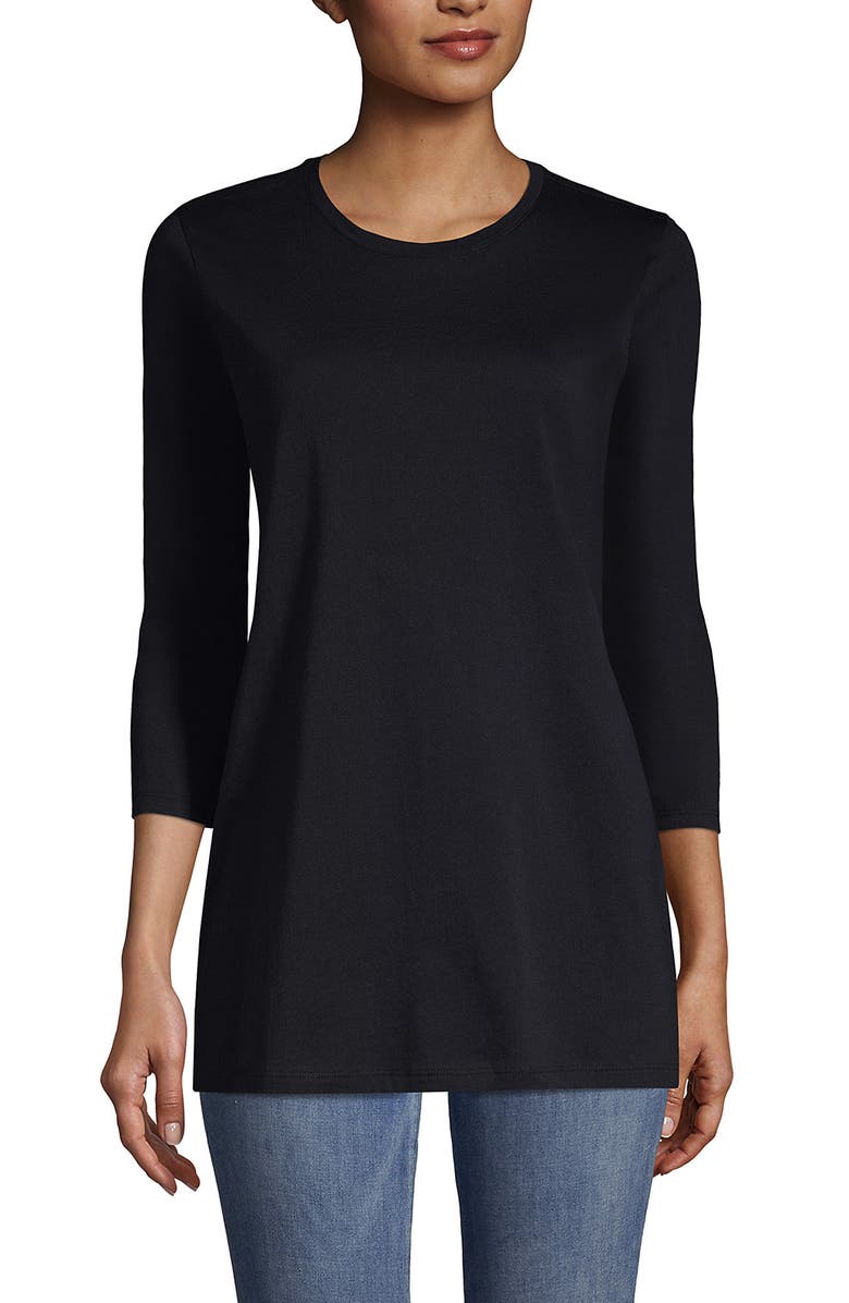 Lands' End 3/4 Sleeve Cotton Supima Tunic, Main, color, Black