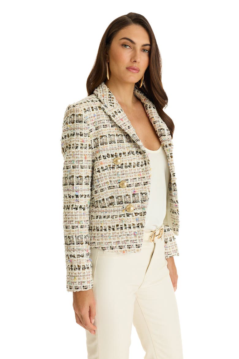 Gabrielle Double-Breasted Tweed Blazer, Alternate, color, Ecru Multi