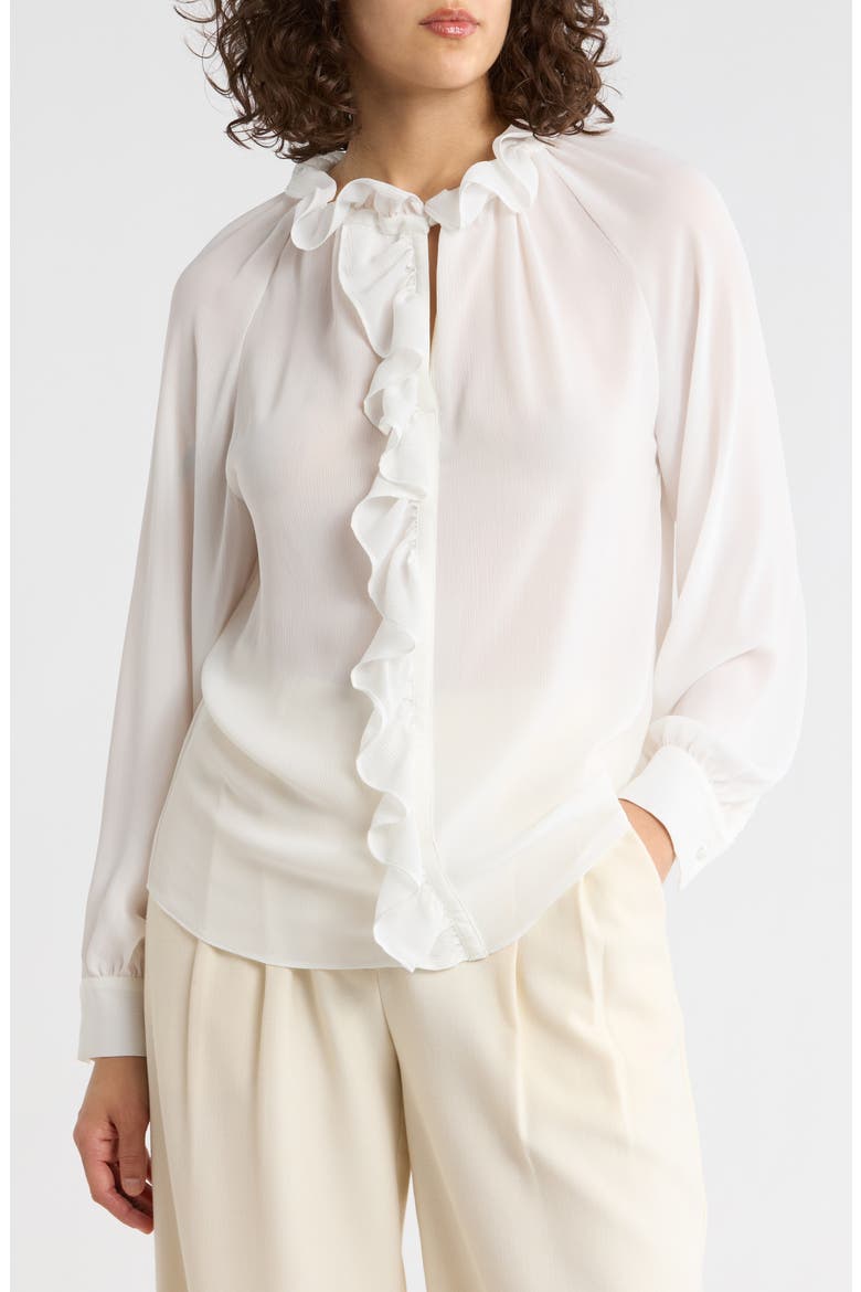 Ruffle Long Sleeve Top, Main, color, IVORY
