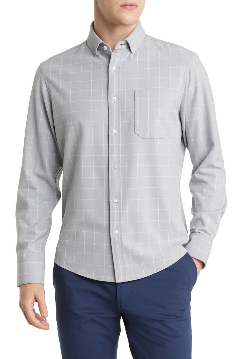 Mizzen+Main City Trim Fit Aluminum Check Flannel Button-Down Shirt, Main, color, 