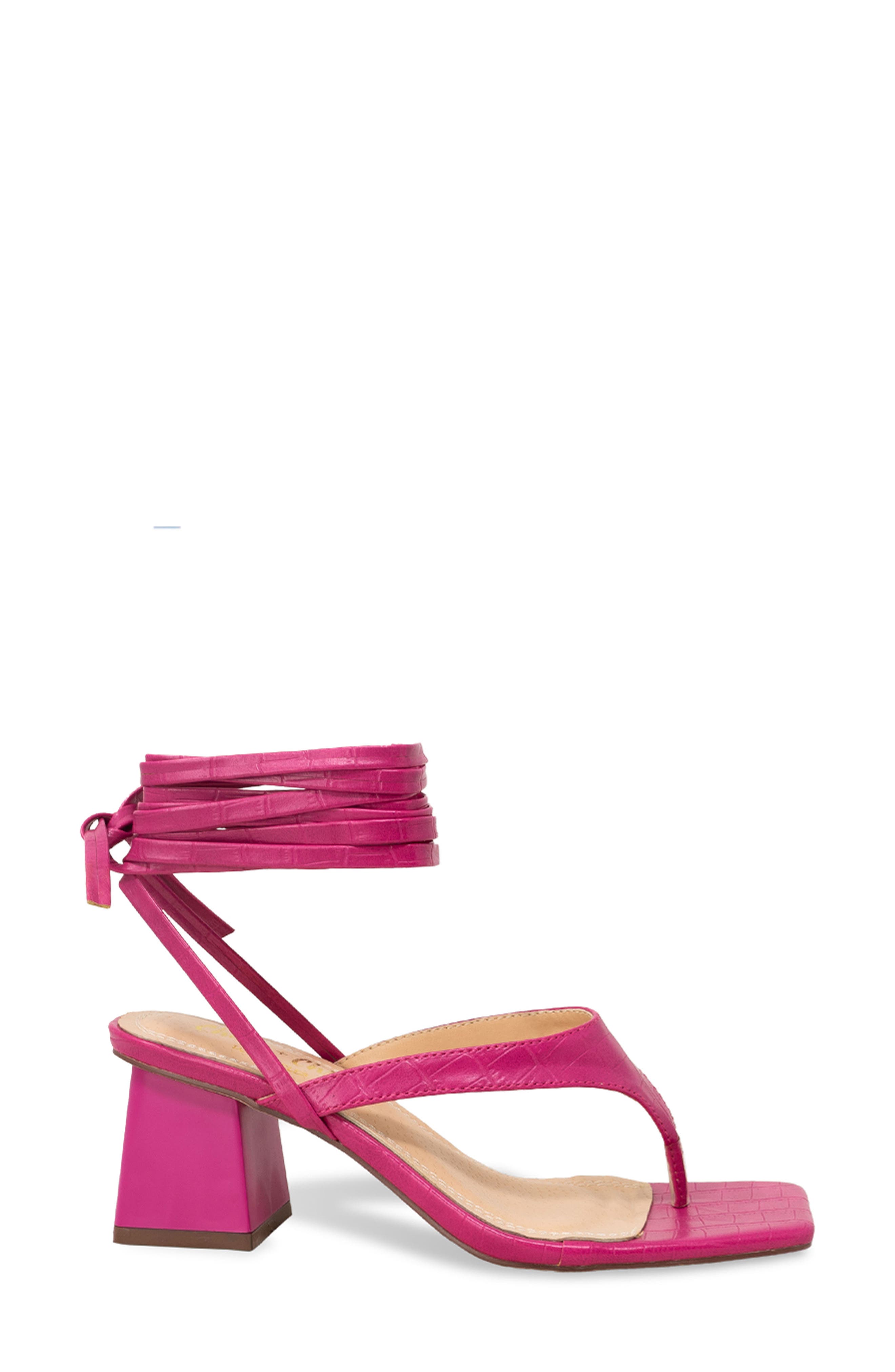 CHASE AND CHLOE Ankle Wrap Block Heel Sandal, Alternate, color, Fuchsia Croc