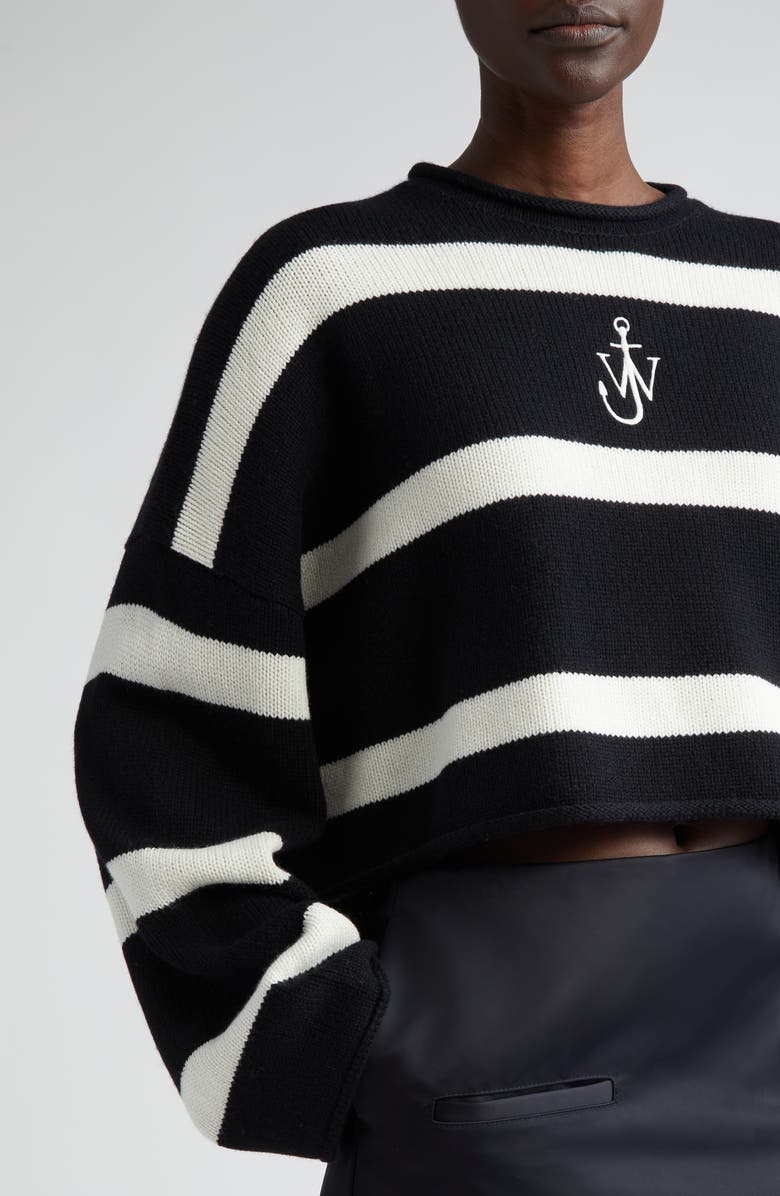 JW Anderson Anchor Logo Roll Neck Crop Cotton Sweater, Alternate, color,