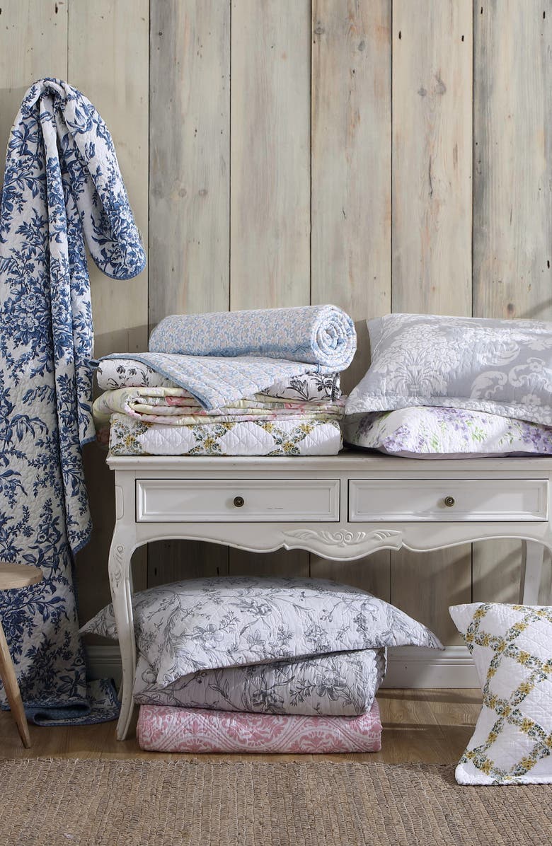 Laura Ashley Fawna 3-Piece Blue Floral Cotton King Quilt Set, Alternate, color, 