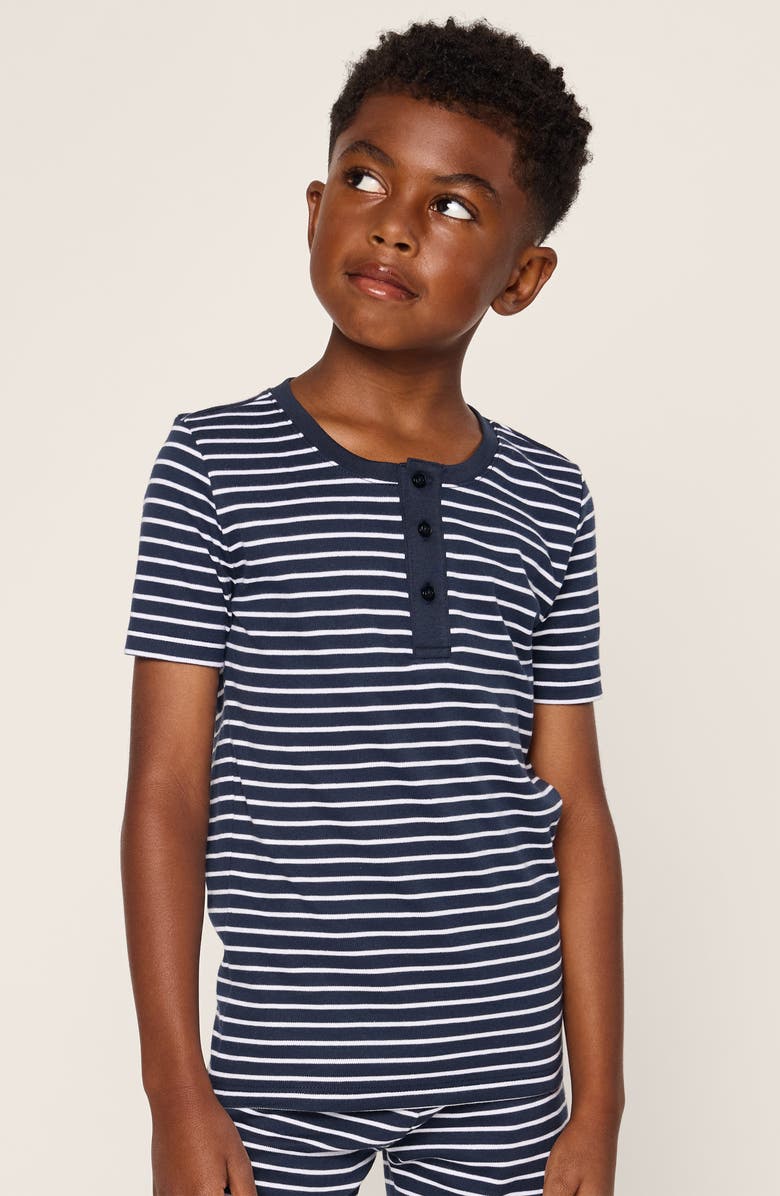 Petite Plume Kids' Stripe Fitted Two-Piece Pima Cotton Pajamas, Alternate, color, Navy