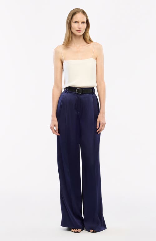 Shop Another Tomorrow Satin Pleated Trouser In Indigo