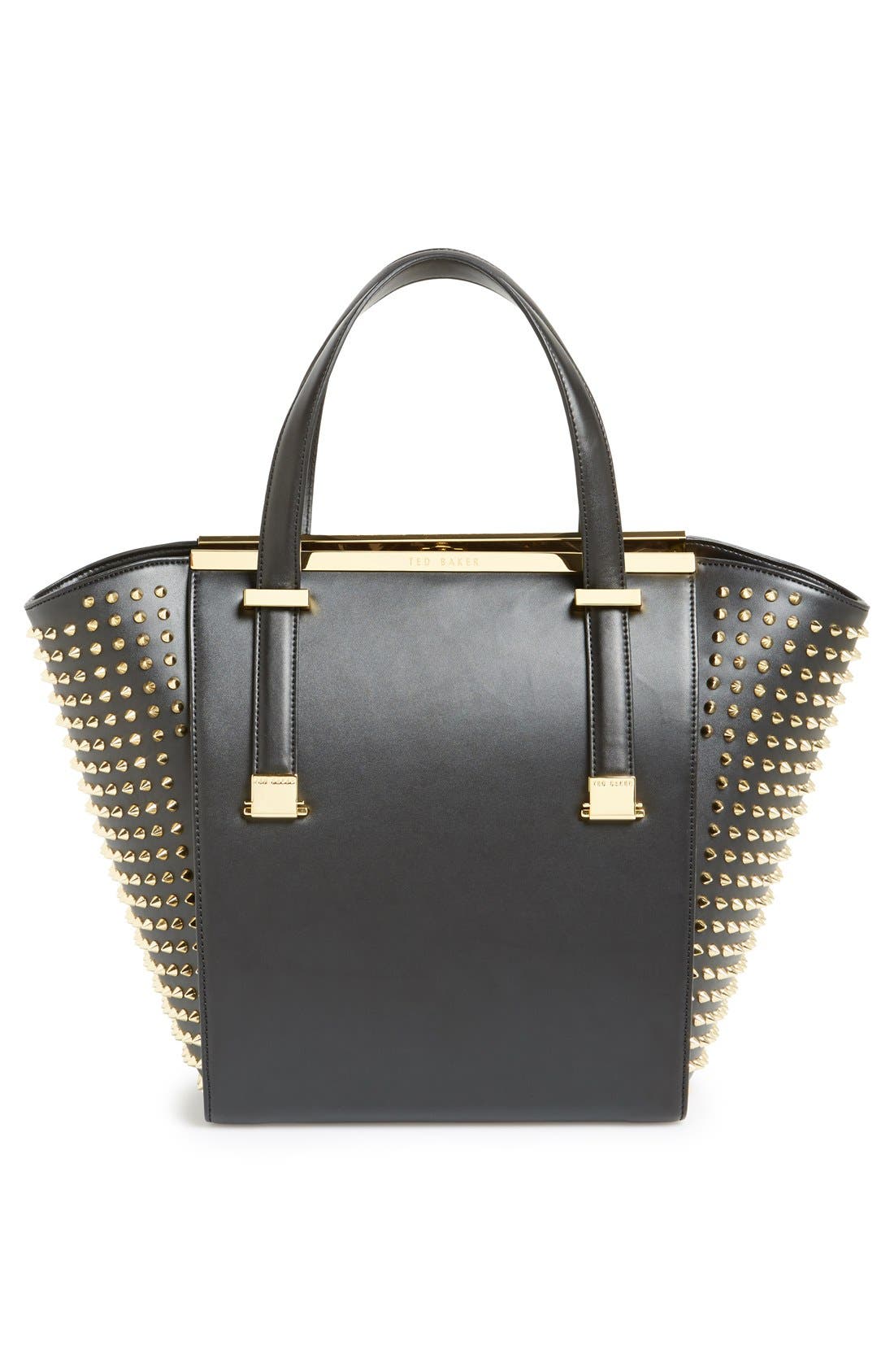 Studded Metal Bar Shopper, Alternate, color, BLACK