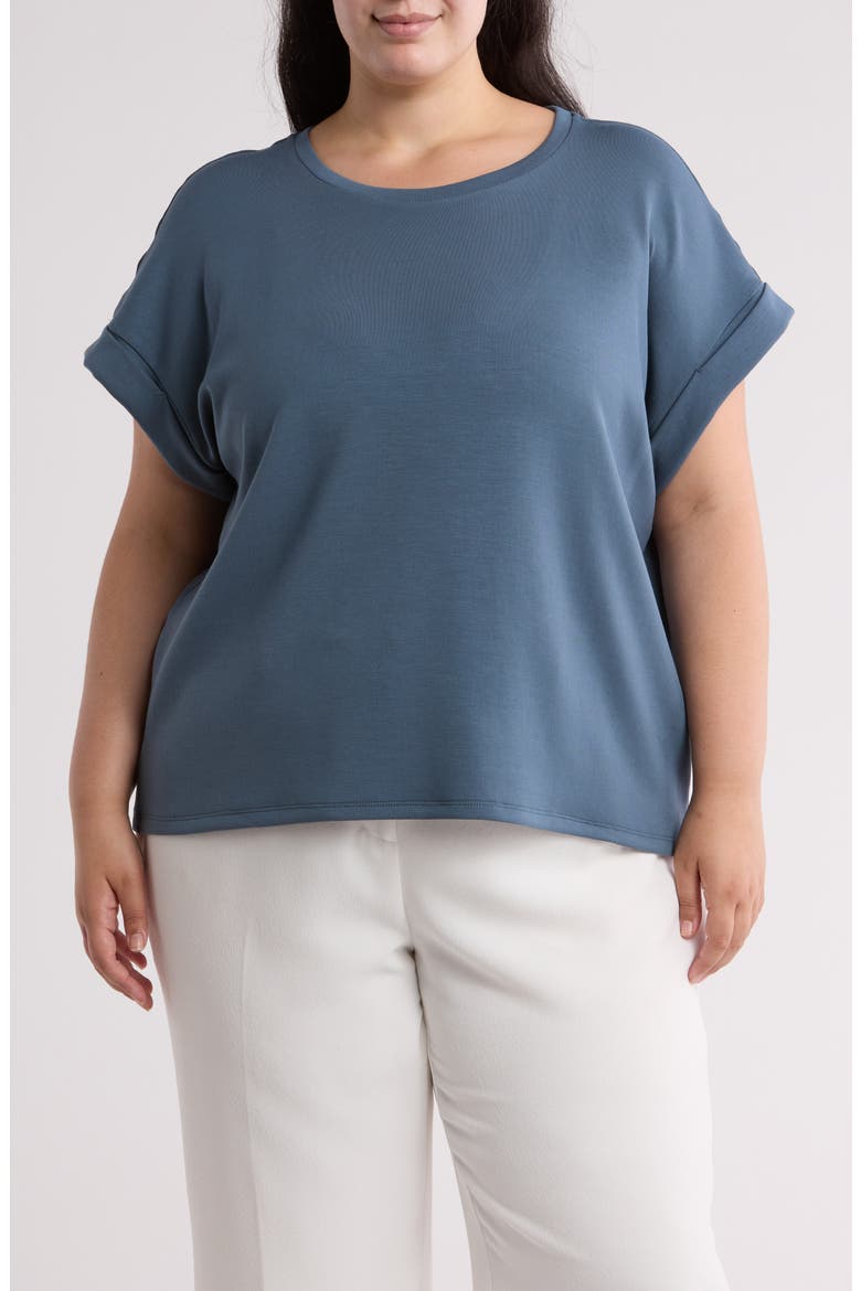 Roll Sleeve Scuba Knit Top, Main, color, DEEP SLATE BLUE