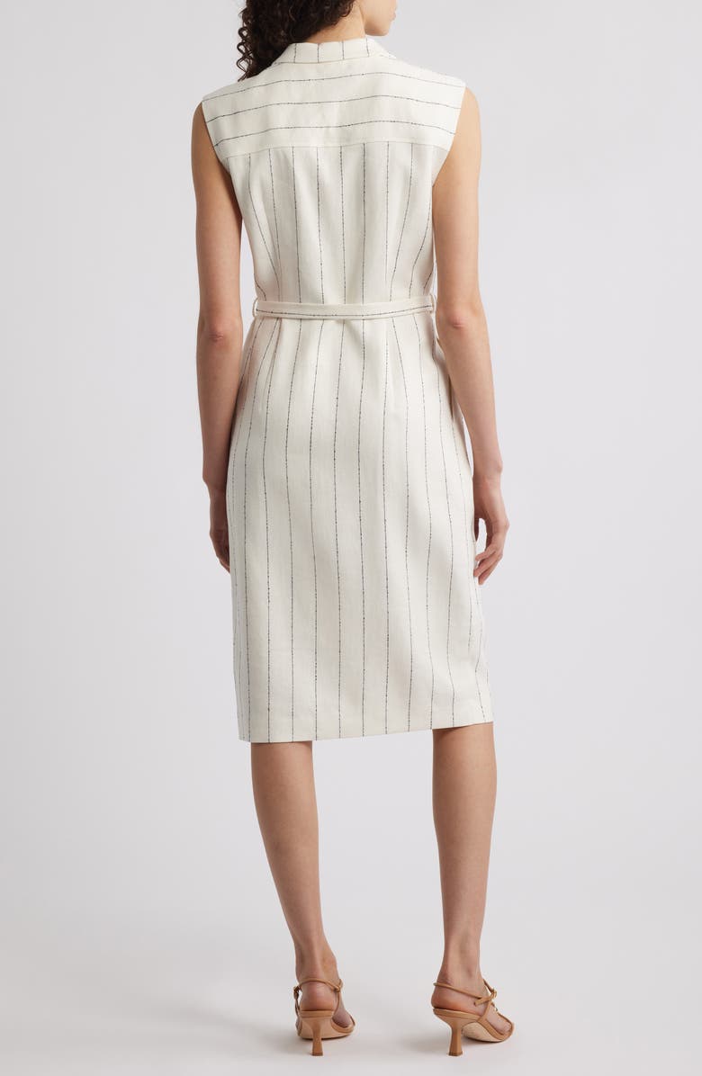 BOSS Drupe Pinstripe Linen Blend Dress, Alternate, color, White/ Navy Pinstripe