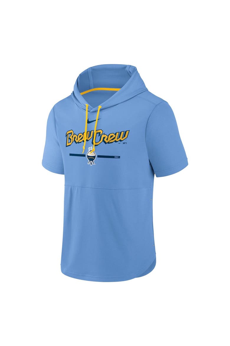 Men's Nike  Powder Blue Milwaukee Brewers City Connect Short Sleeve Pullover Hoodie, Alternate, color, Powder Blue