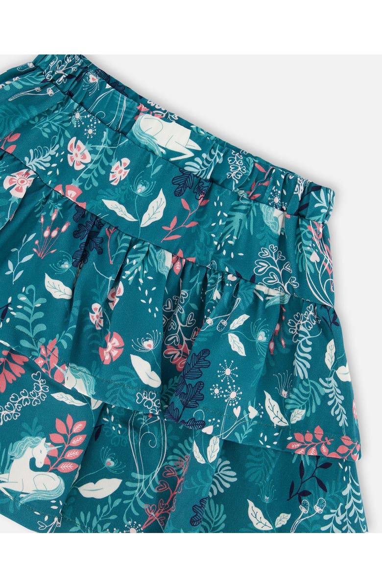 Deux par Deux Girl's Printed Flare Viscose Skirt Turquoise Printed Fairy Unicorn, Alternate, color, 
