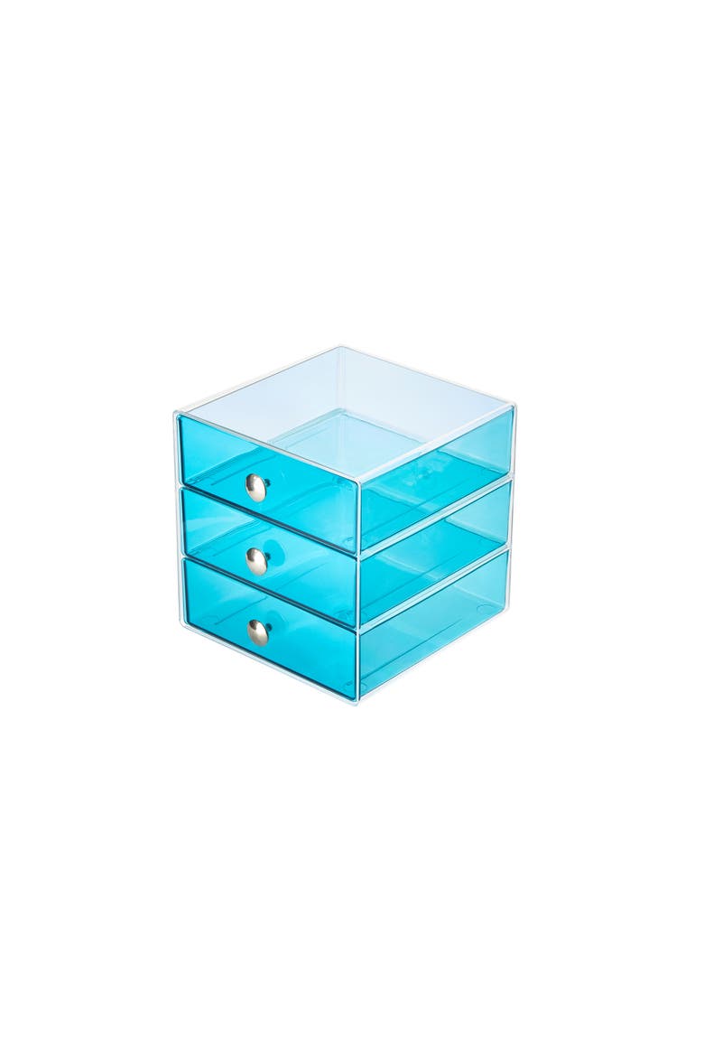 Stackable 3-Drawer Vanity Makeup Organizer - Aqua, Alternate, color, Aqua