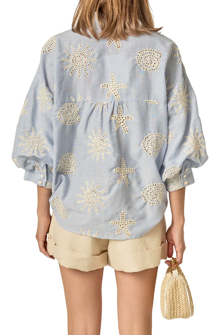Striped Eyelet Embroidery Voluminous Shirt, Alternate, color, BLUE