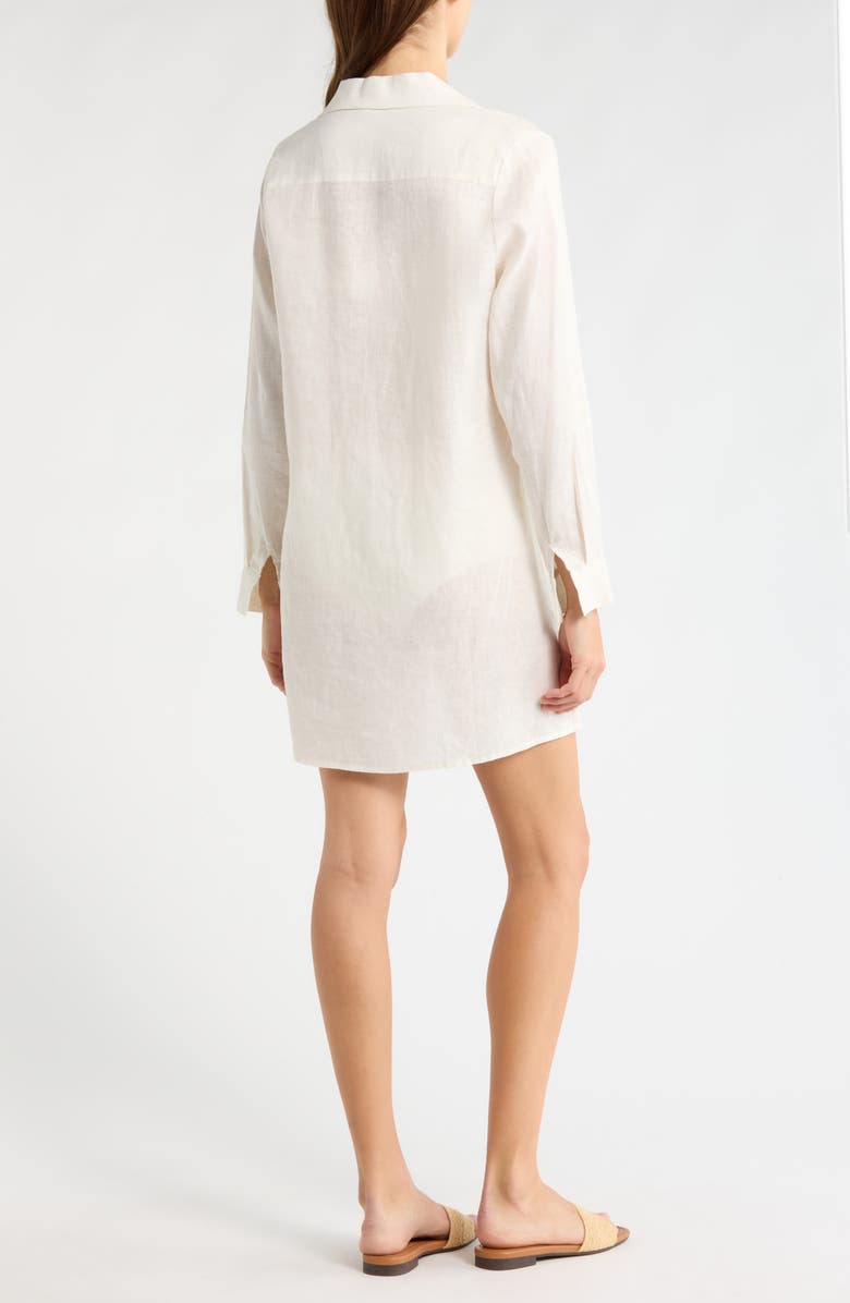 Elan Tie Front Long Sleeve Linen Cover-Up, Alternate, color, White