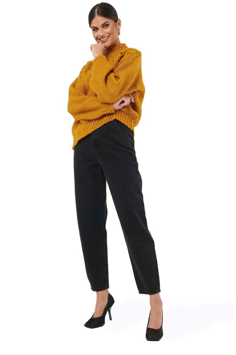 Cable Knit Mock Neck Sweater, Alternate, color, MUSTARD