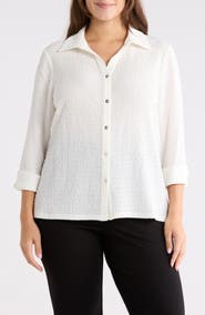 KASPER Ridge Knit Button-Up Shirt