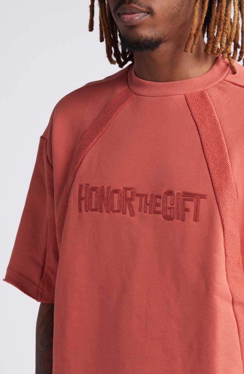HONOR THE GIFT Panel Terry Short Sleeve Sweatshirt, Alternate, color, Brick