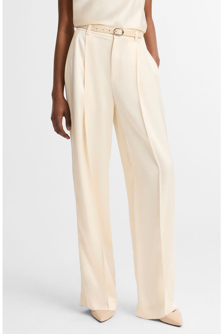 Pleated High Waist Satin Pants, Main, color, FLAX