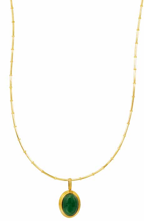 14k Gold Plate Aventurine Pendant Necklace