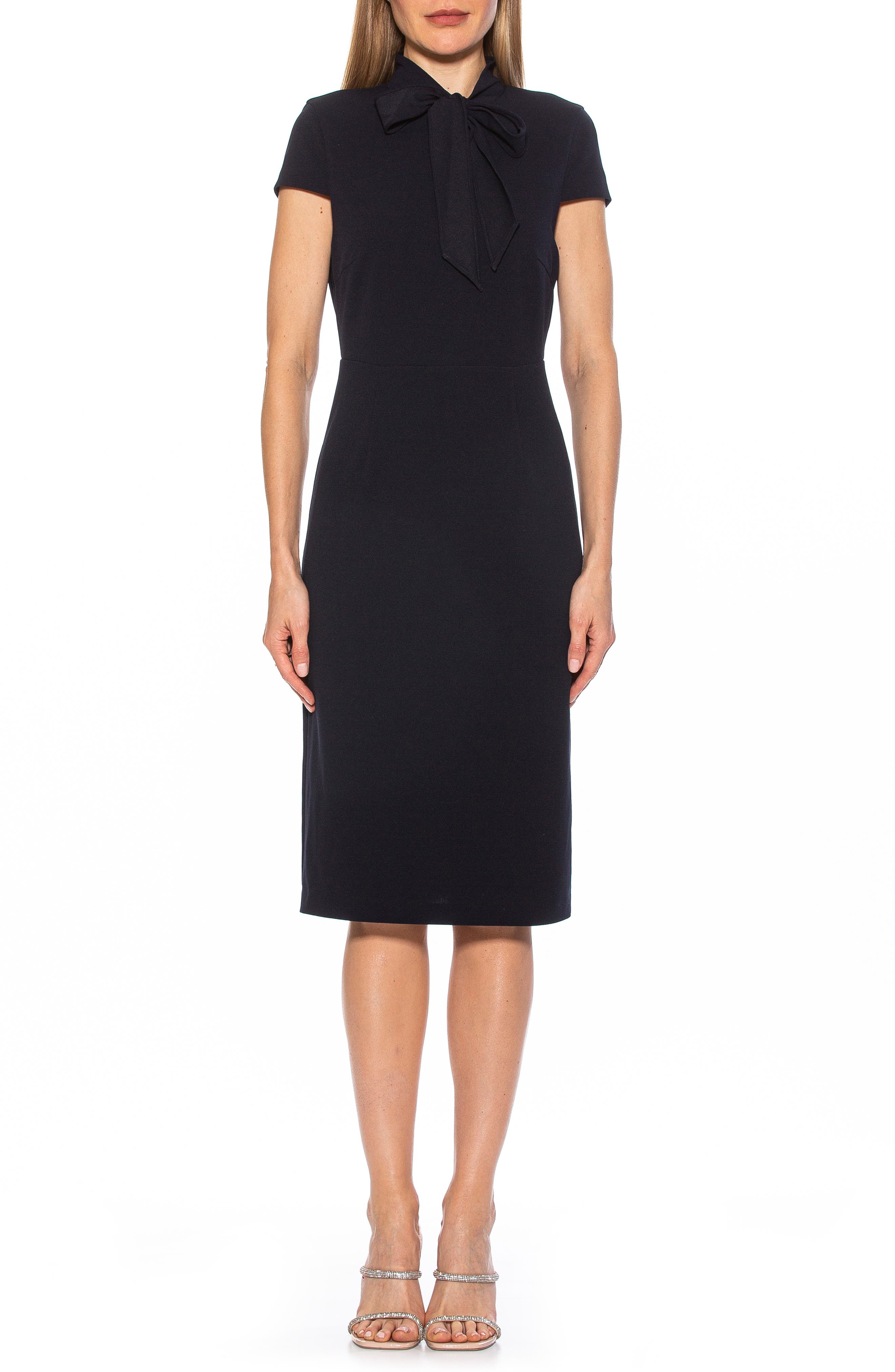 Alexia Admor Carolina Tie Neck Cap Sleeve Sheath Midi Dress