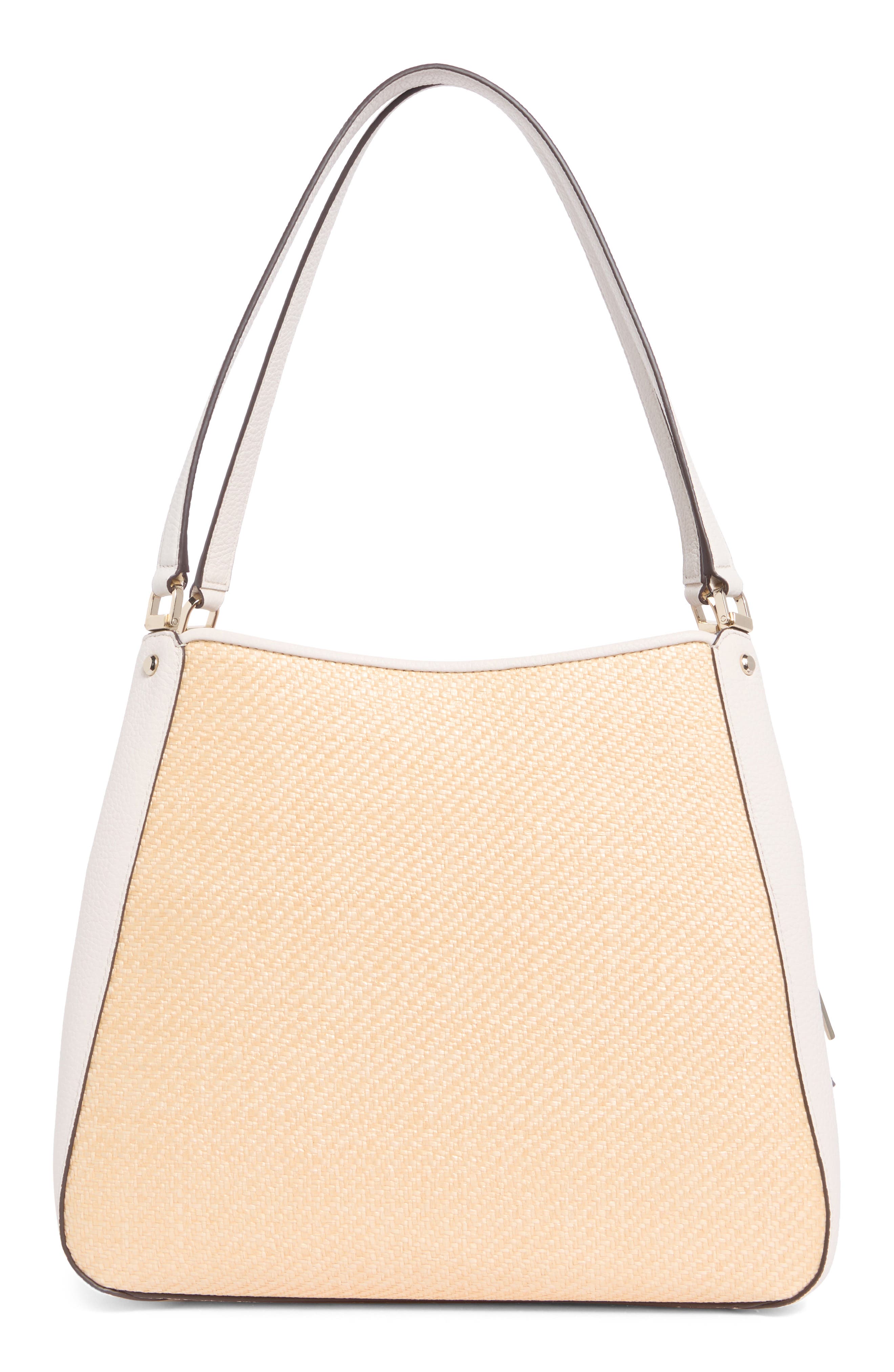 Kate Spade New York leila straw medium triple compartment shoulder bag, Alternate, color, Parchment Multi
