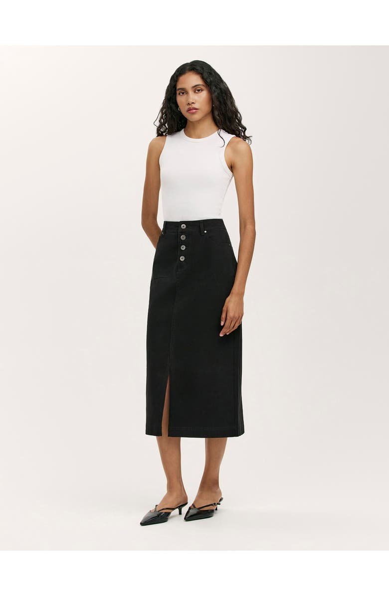 Finery London Beth Cotton Button-Front Midi Skirt, Alternate, color, Black