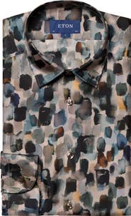 Eton Slim Fit Geometric Print Silk Dress Shirt