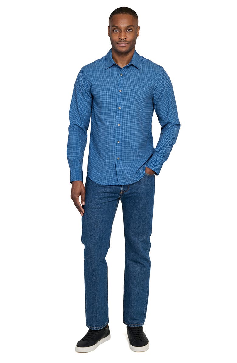 W.R.K Slim Fit Square Geo Print Performance Button-Up Shirt, Alternate, color, Navy