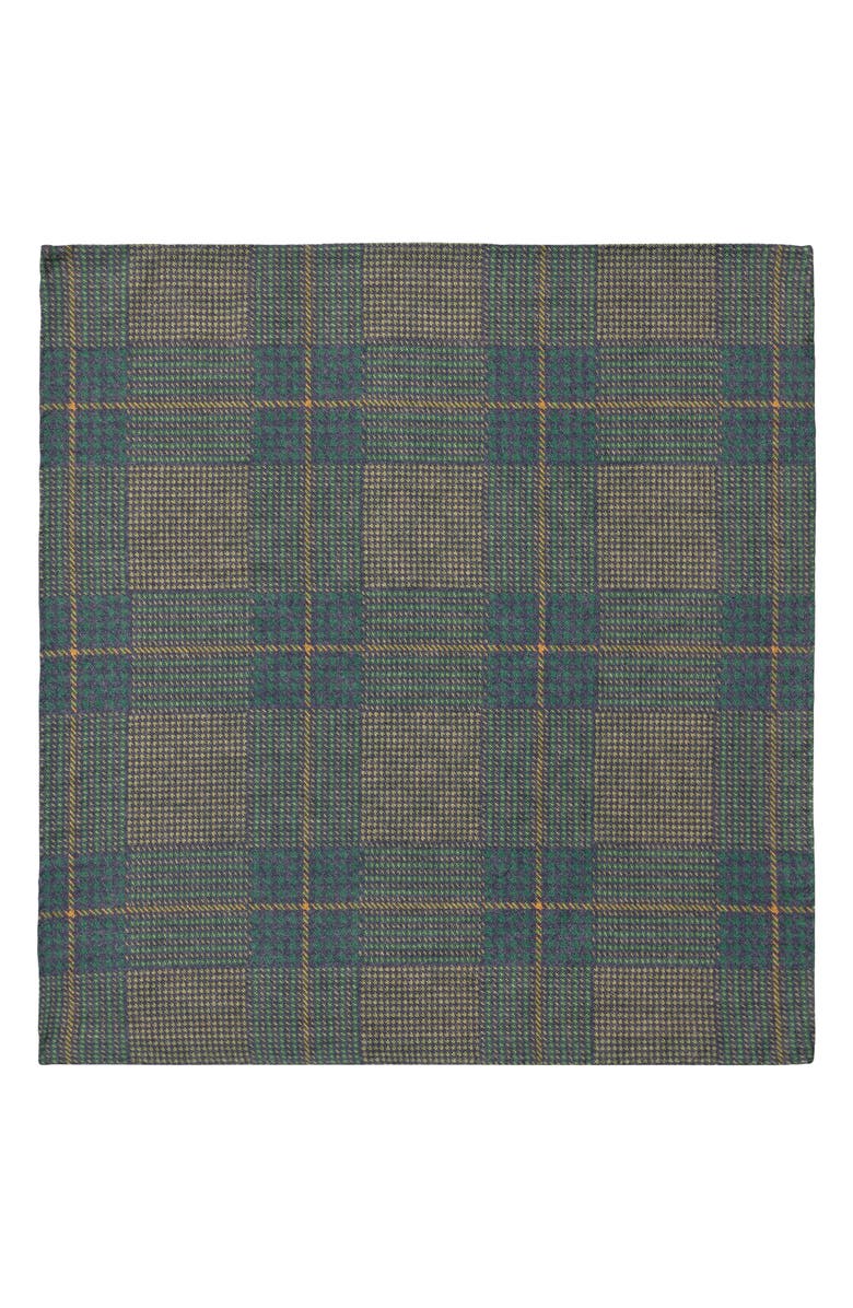 Eton Paisley & Plaid Reversible Wool Pocket Square, Alternate, color, Dark Green