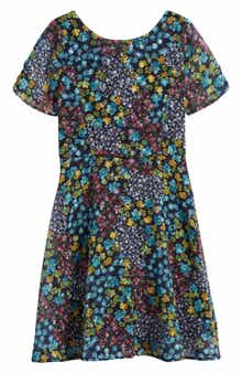 Ava & Yelly Kids' Floral Tie Back Skater Dress