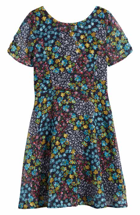 Ava & Yelly Kids' Floral Tie Back Skater Dress