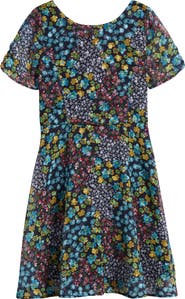 Ava & Yelly Kids' Floral Tie Back Skater Dress