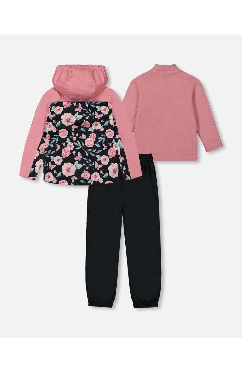 Deux par Deux Baby Girl's 3-In-1 Mid-Season Outerwear Set With Printed Jacket Pink, Black, And Flowers, Alternate, color, Pink, Black, And Flowers