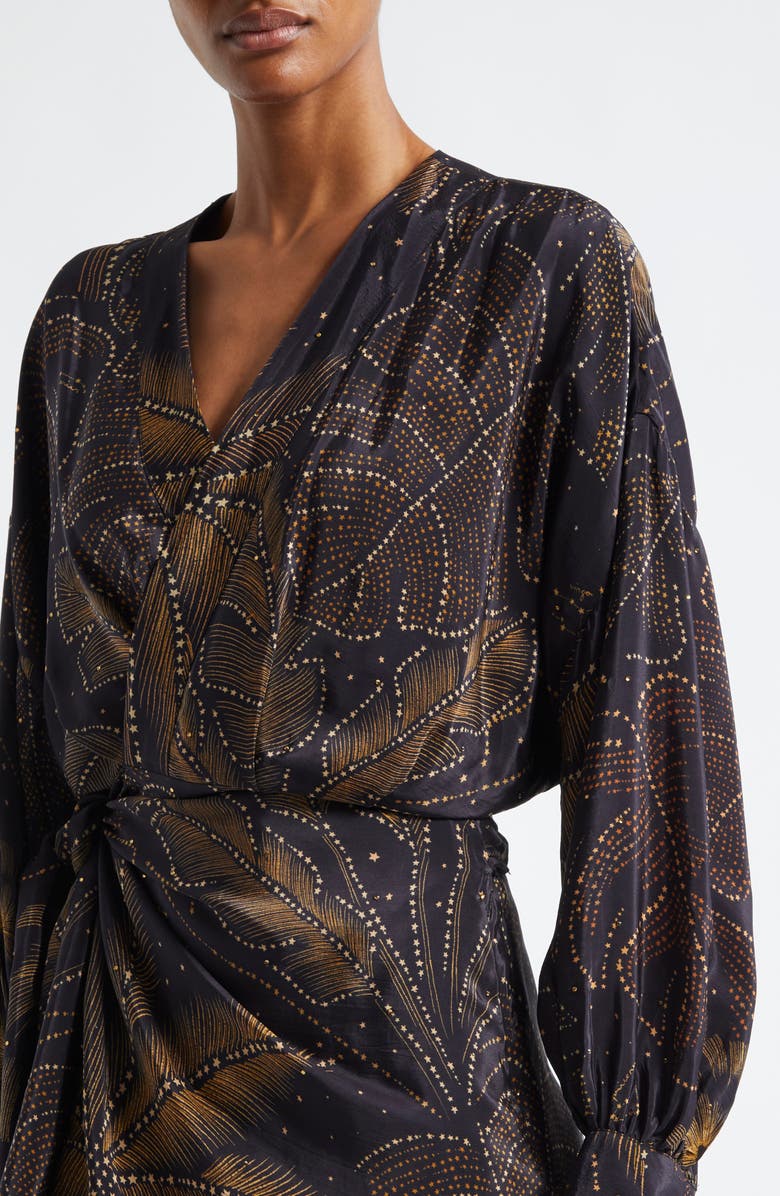 FARM Rio Golden Foliage Long Sleeve Wrap Minidress, Alternate, color, 