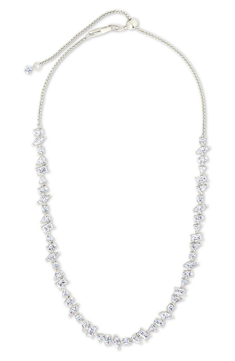 Sterling Forever Ellery Cubic Zirconia Tennis Necklace, Alternate, color, Silver