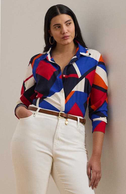 Ralph Lauren Lauren  Print Crêpe De Chine Button-up Shirt In Blue Multi