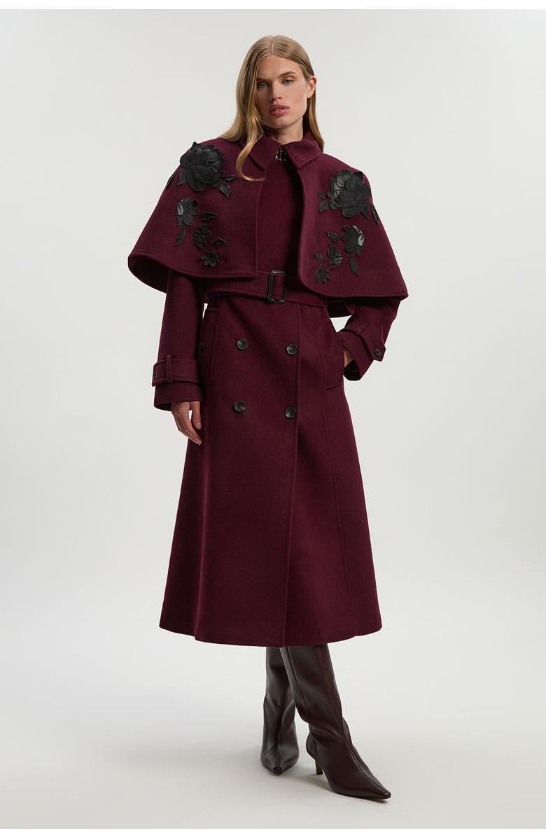 Karen Millen Tailored Funnel-Neck Cape Midi Coat, Main, color, Burgundy