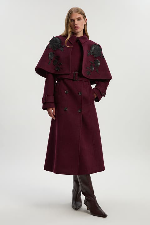 Tailored Funnel-Neck Cape Midi Coat