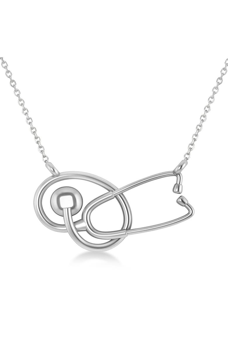 Stethoscope Pendant Necklace 14k, Main, color, white gold