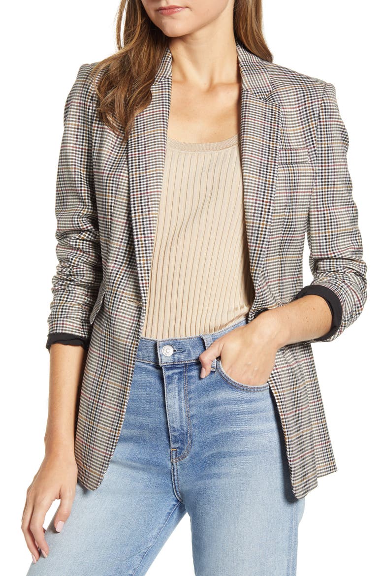 Melody Plaid Blazer, Main, color, RICH BLACK