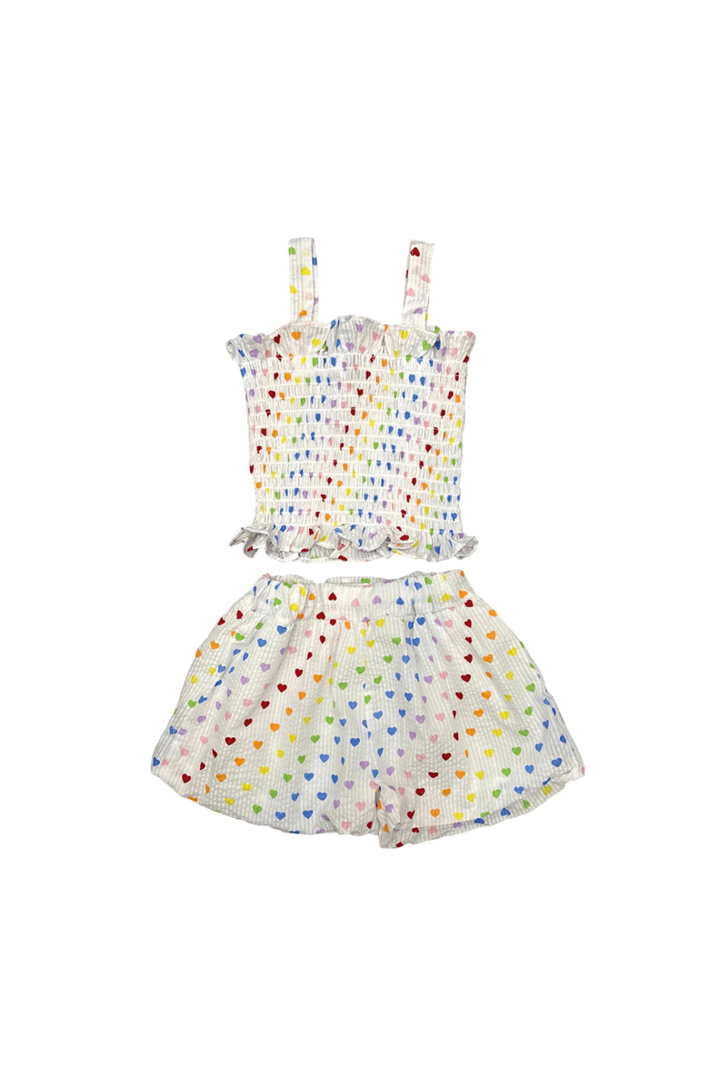 Lola + The Boys Rainbow Hearts Tank Shorts Set, Main, color, White